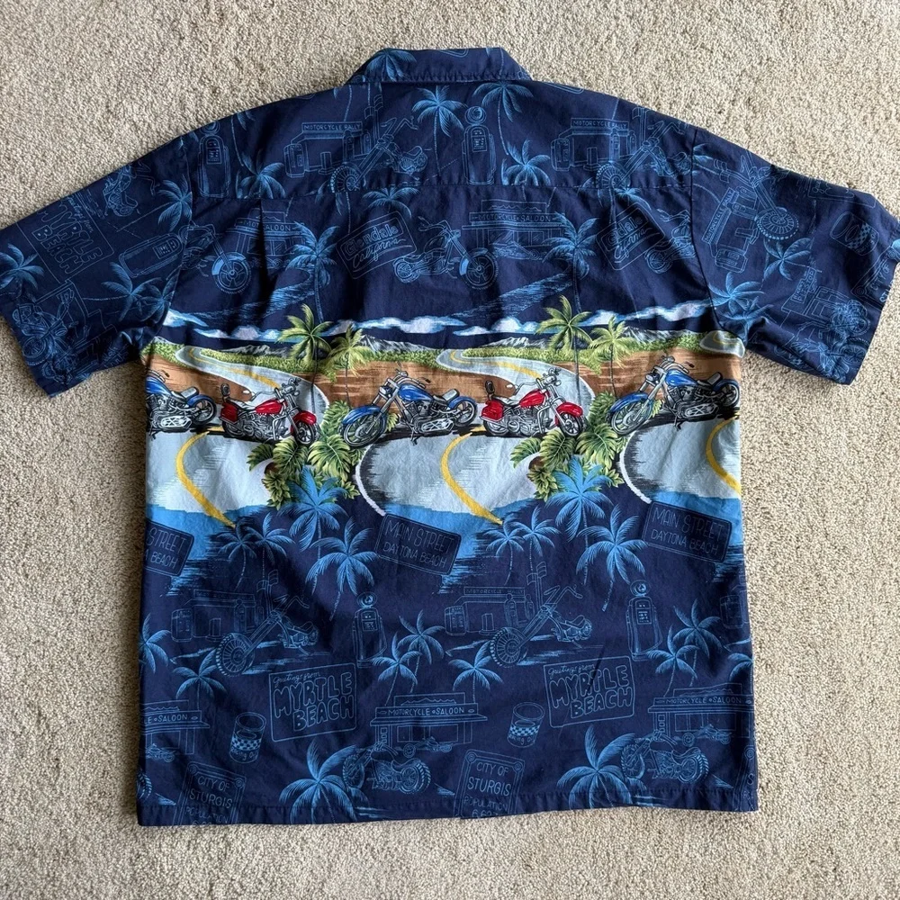 Aloha Republic Hawaiian Shirt Mens XL Blue Beach Graphic Made in Hawaii USA